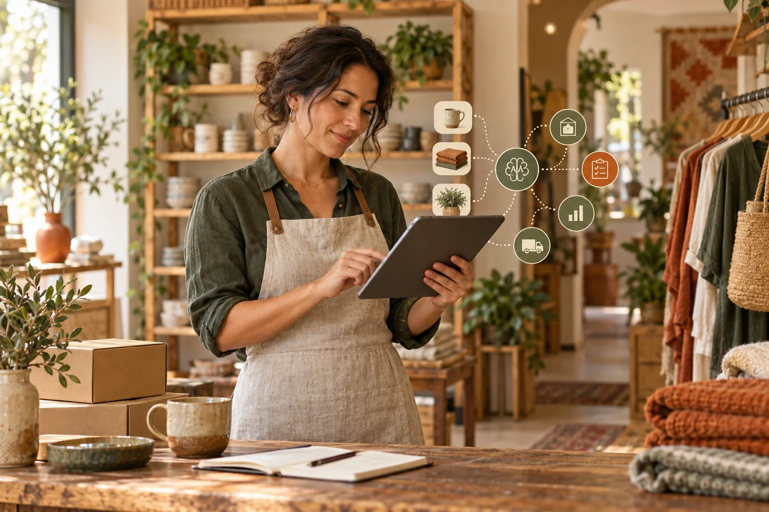 Business owner reviewing inventory and daily operations